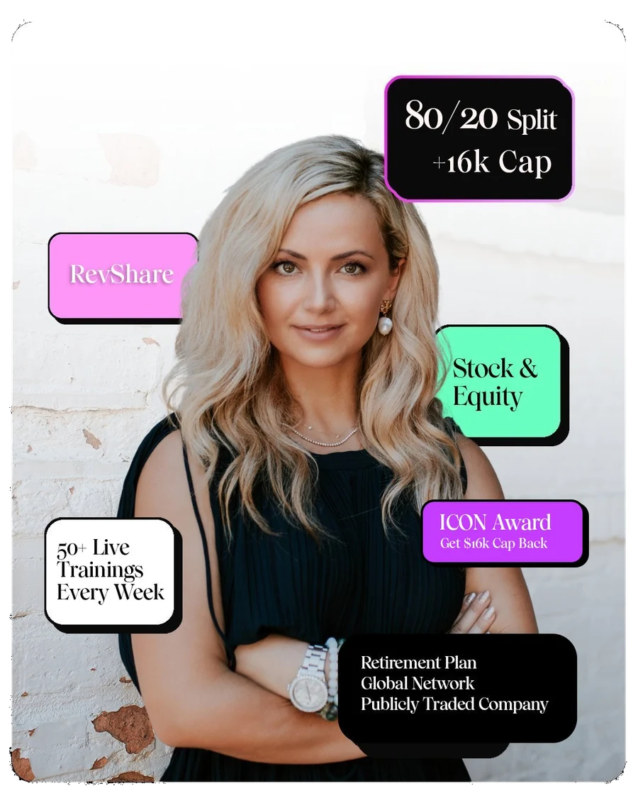 Gogo Bethke - eXp Realty agent benefits: 80/20 split with $16k cap, stock and equity, revshare for life, ICON Award with $16k cap back, 50+ live trainings weekly, retirement plan, global network, publicly traded company